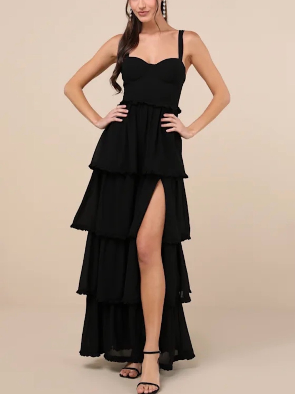 Lulus Sophisticated Occasion Black Bustier Lace-Up Maxi Dress Small Formal FLAW
